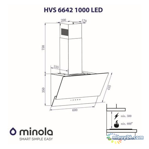 Витяжка Minola HVS 6642 BL 1000 LED фото №8
