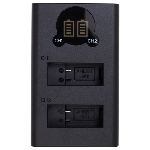 Зарядний пристрій з дисплеєм PowerPlant GoPro DL-AHDBT901 для двох акумуляторів фото №1