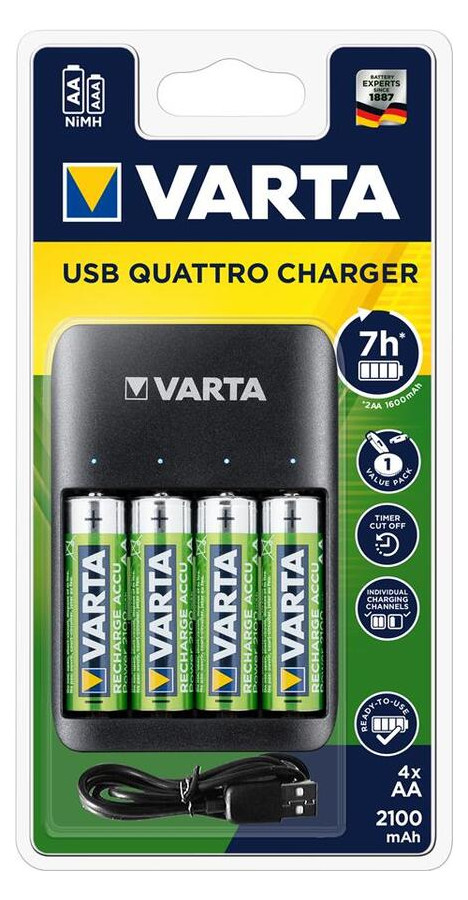 Зарядний пристрій Varta Value USB Quattro Charger 4 AA 2100 mAh (57652101451) фото №1