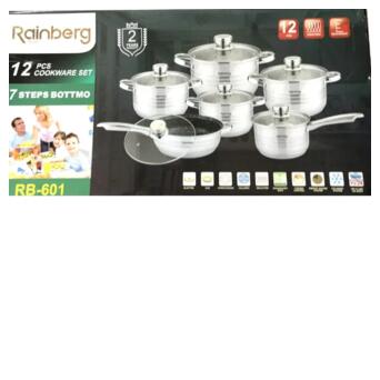 Набір кухонного посуду RB-601 для всіх видів плит із 12 предметів зі скляними кришками з паровипуском (12820_5026) фото №5