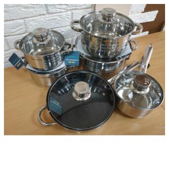 Набір кухонного посуду RB-601 для всіх видів плит із 12 предметів зі скляними кришками з паровипуском (12820_5026) фото №2