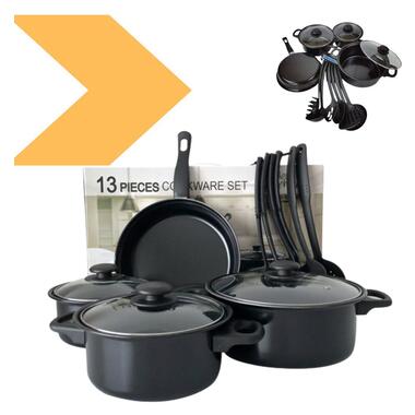Каструлі набір з 13 предметів, антипригарні каструлі та сковороди XPRO LY-381 чорний (42954-LY-381_578) фото №1