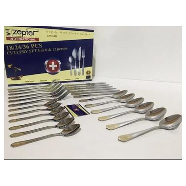 Набір посуду на 6 персон Zepter ZP1001, 24 предмети із нержавіючої сталі, глянсова поверхня, можна мити в посудомийній машині, бренд XPRO. (42934-ZP1001_902) фото №5