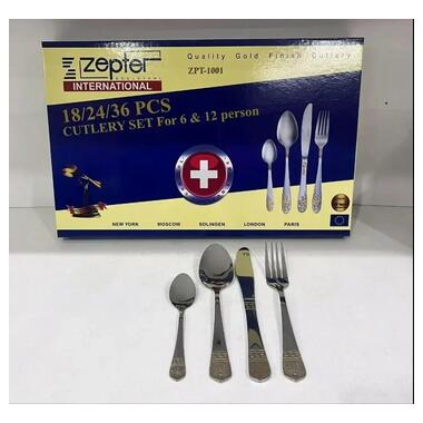 Набір посуду на 6 персон Zepter ZP1001, 24 предмети із нержавіючої сталі, глянсова поверхня, можна мити в посудомийній машині, бренд XPRO. (42934-ZP1001_902) фото №9