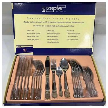Набір посуду на 6 персон Zepter ZP1001, 24 предмети із нержавіючої сталі, глянсова поверхня, можна мити в посудомийній машині, бренд XPRO. (42934-ZP1001_902) фото №4