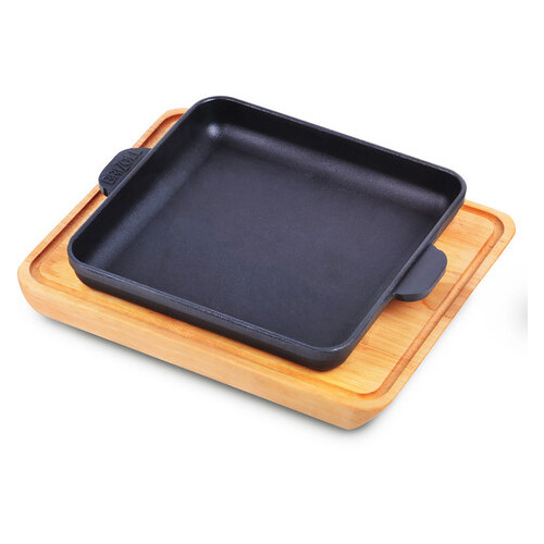 Сковорода чавунна квадратна з дощечкою Brizoll Н-181825-Д 18 см фото №1