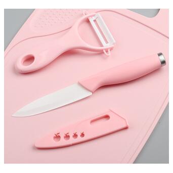 Набір ножів і обробна дошка 10778 3 предмети рожевий фото №2