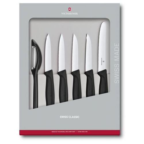 Набір кухонних овочевих ножів та овочечистки Victorinox Swiss Classic Paring Set 6 предметів Чорний (6.7113.6G) фото №1