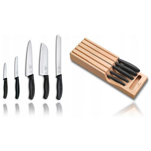 Набір кухонних ножів та підставки Victorinox Swiss Classic In-Drawer 6 предметів Чорні (6.7143.5) фото №2