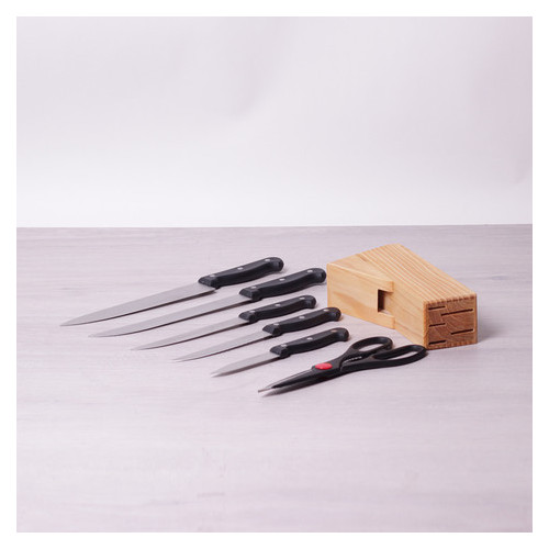 Набір ножів Kamille 5122 з бакелітовими ручками та дерев'яною підставкою 7 предметів фото №4