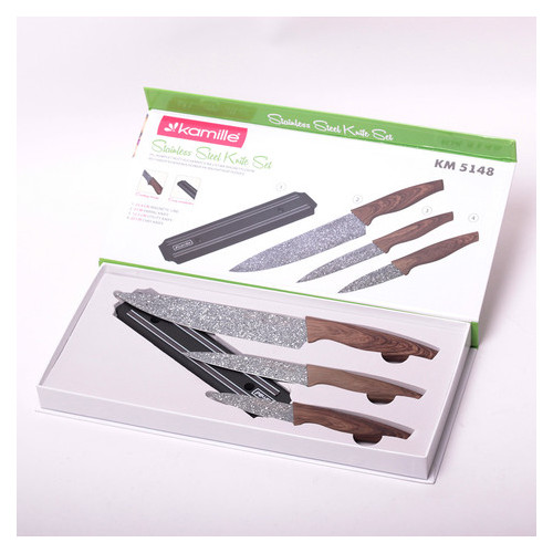 Набір кухонних ножів Kamille 5148 на магнітній смужці 4 предмети фото №3