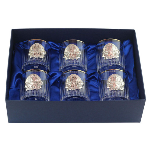 Сіт кришталевих склянок з платиною Boss Crystal БОКАЛИ ДИРЕКТОРСЬКІ, 6 келихів, срібло фото №1