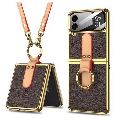 Шкіряний чохол GKK with ring and strap Samsung Galaxy Z Flip4 Brown фото №1