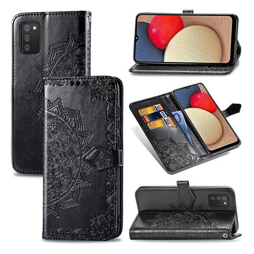 Кожаный чехол-книжка Epik Art Case с визитницей Samsung Galaxy A03s Черный фото №2
