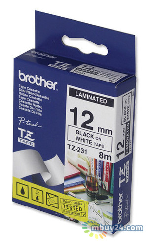 Лента Brother 12mm Laminated white, Print Black (TZE231) фото №2