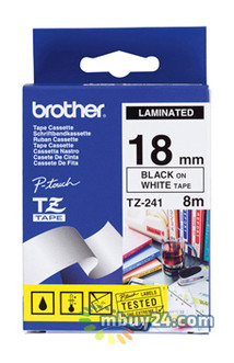 Лента Brother 18 мм Ламінована біла, чорна з принтом (TZE241) фото №2