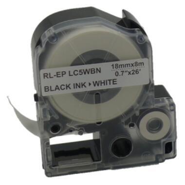 Стрічка для принтера етикеток UKRMARK RL-E-C5WBN-BK/WT, аналог LC5WBN. 18 мм х 8 м (CELC5WBN) фото №1