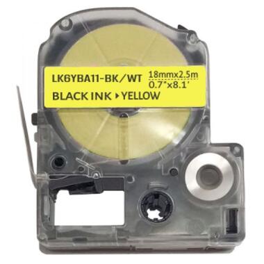Стрічка для принтера етикеток UKRMARK термоусадочная трубка 18мм х 2,5м, black on yellow, совместимая с LK6YBA11, (LK6YBA11) фото №1