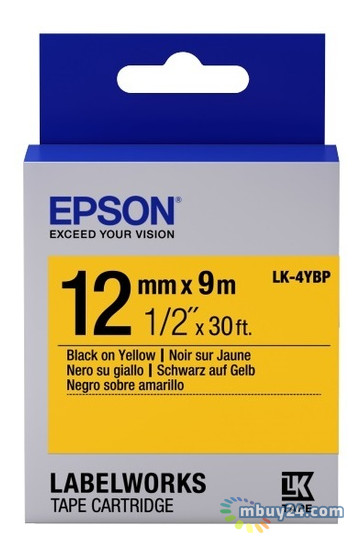 Картридж зі стрічкою Epson LK4YBP Pastel 12мм/9м Black/Yellow (C53S654008) фото №1