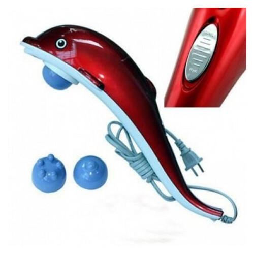 Ручний масажер для тіла спини шиї Дельфін великий, червоний фото №2