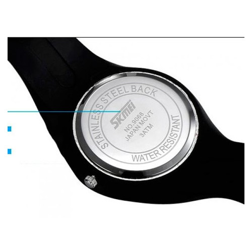 Чоловічий спортивний водостійкий годинник Skmei Rubber Black II 9068 фото №4