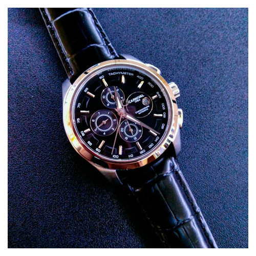 Чоловічий класичний механічний годинник Carnival Genius Black 8705 фото №6
