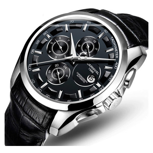 Чоловічий класичний механічний годинник Carnival Genius Black 8705 фото №2