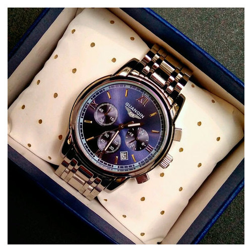Чоловічий класичний кварцовий годинник Guanquin Liberty Blue 8802 фото №11