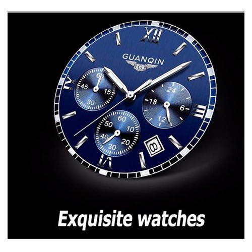 Чоловічий класичний кварцовий годинник Guanquin Liberty Blue 8802 фото №7