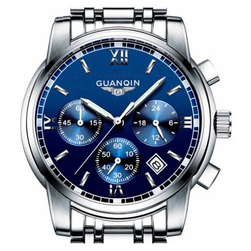 Чоловічий класичний кварцовий годинник Guanquin Liberty Blue 8802 фото №3