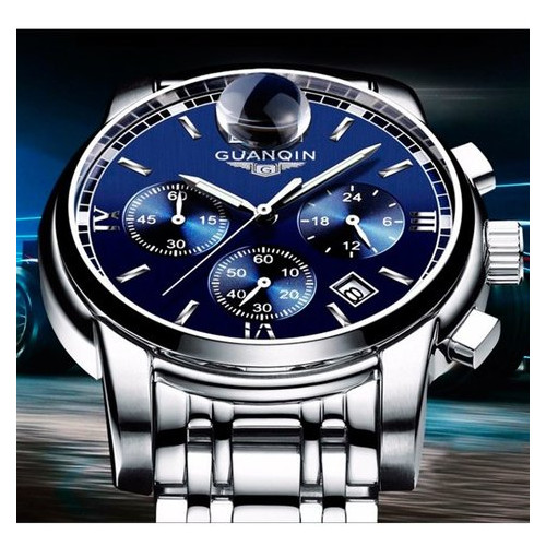 Чоловічий класичний кварцовий годинник Guanquin Liberty Blue 8802 фото №6