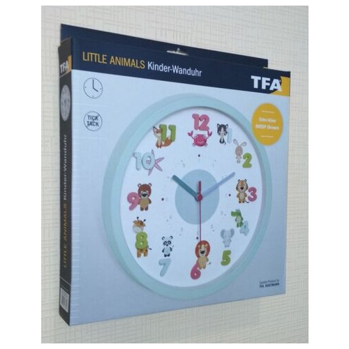 Настінний годинник TFA Little Animals, d309x44 мм, Sweep, блакитний (60305114) фото №2