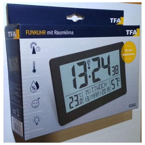 Настінний годинник цифровий TFA, термогігрометр, 206x30x130 мм (60255701) фото №4
