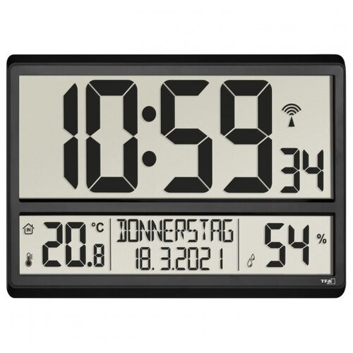 Настінний годинник цифровий з термогігрометром TFA, XL, 360x28x235 мм (60452001) фото №2