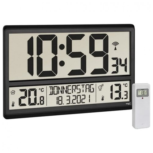 Настінний годинник цифровий з термогігрометром і датчиком температури TFA, XL, 360x28x235 мм (60452101) фото №1