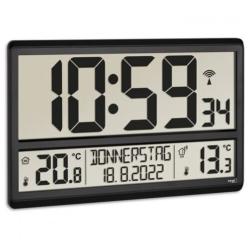 Настінний годинник цифровий з термогігрометром і датчиком температури TFA, XL, 360x28x235 мм (60452101) фото №2