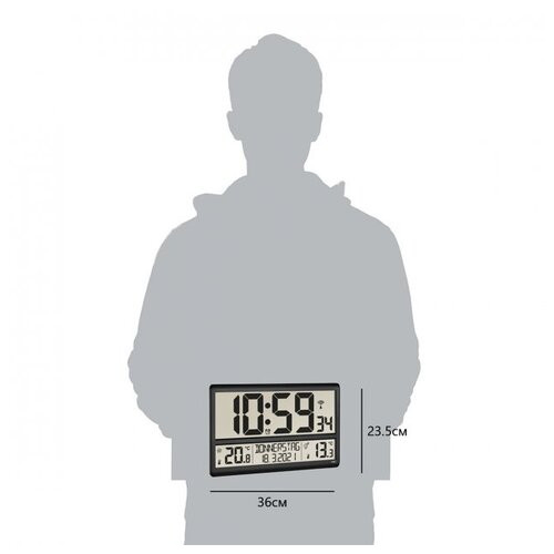 Настінний годинник цифровий з термогігрометром і датчиком температури TFA, XL, 360x28x235 мм (60452101) фото №7