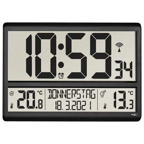 Настінний годинник цифровий з термогігрометром і датчиком температури TFA, XL, 360x28x235 мм (60452101) фото №3