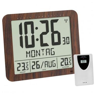 Годинник настінний цифровий TFA з термометром  датчиком температури, імітація дерева, 248x25x206 мм (60451808) фото №1