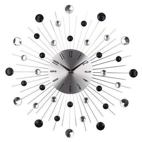 Настінний годинник Ti-time 50 см безшумний великий зі стразами Сонце3 Сереб-Черн [Метал] Najlepsi Cas фото №2