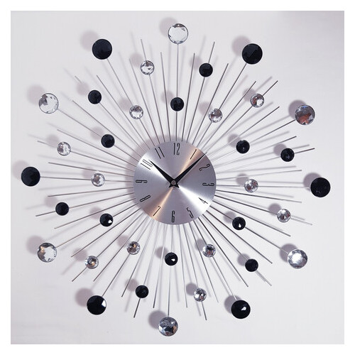 Настінний годинник Ti-time 50 см безшумний великий зі стразами Сонце3 Сереб-Черн [Метал] Najlepsi Cas фото №1