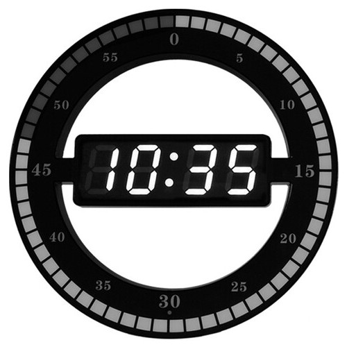 Настінний годинник Hong Cheng LED d 31см Чорний (HC-012) фото №1