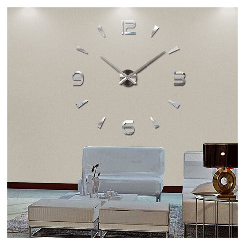 Настінні годинники 3D Timelike 100 см Арабські2 чорні наклейки стікери в їдальню великі [Пластик] Сріблястий фото №1