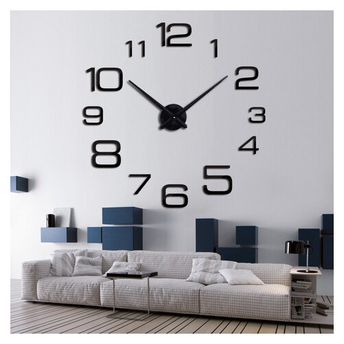 Настінні годинники 3D Timelike 100 см Арабські3 срібні дзеркальні клеєрні стікери великі [Пластик] Чорний фото №1