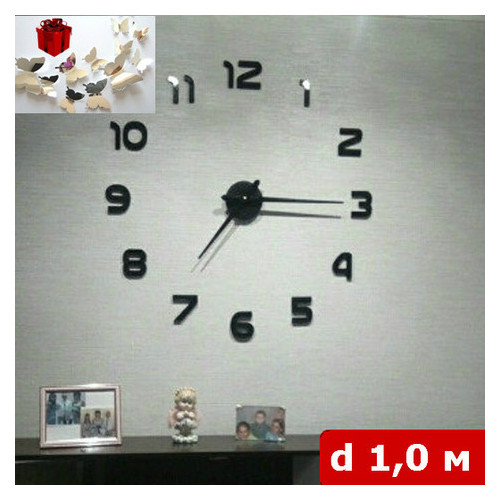 Годинник 3D Timex 100 см Арабські чорні Подарунок Наклейки Метелики фото №2