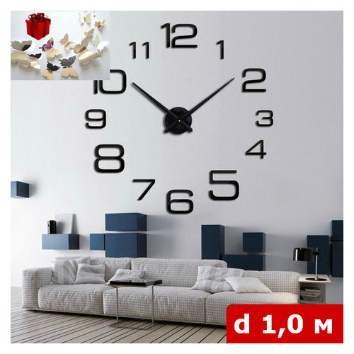 Годинник 3D Timex 100 см Арабські3 чорні Подарунок Наклейки фото №2
