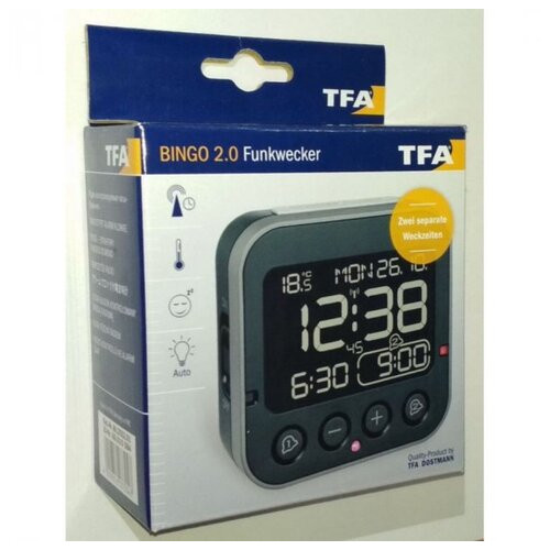 Будильник TFA BINGO 2.0 с термометром, инвертированний дисплей, 95x41x96 мм (60255201) фото №2