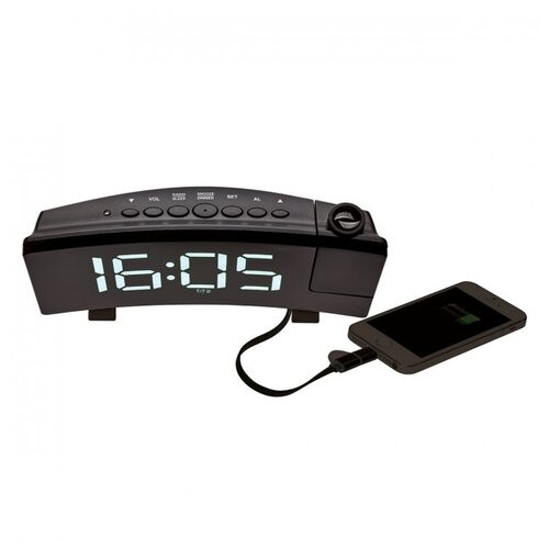 Годинник проекційний TFA, FM-радіо, USB, білі LED цифри, адаптер, 180х48х100 мм (60501502) фото №3