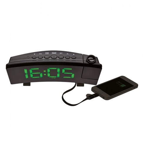 Годинник проекційний TFA, FM-радіо, USB, зелені LED цифри, адаптер, 180х48х100 мм (60501504) фото №3