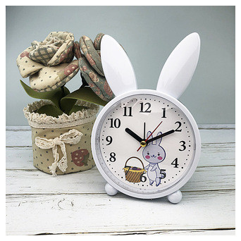 Дитячий настільний годинник-будильник Милий кролик. Сіро блакитний (Z-4032) фото №1